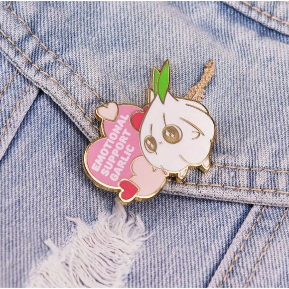 Emotional Support Garlic HARD Enamel Pins 332-1 - Picture 5 of 5